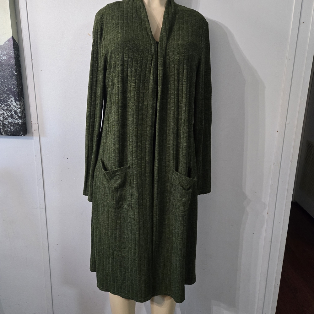 Lisa Rinna Collection Olive Open Front Cardigan - Picture 5 of 8